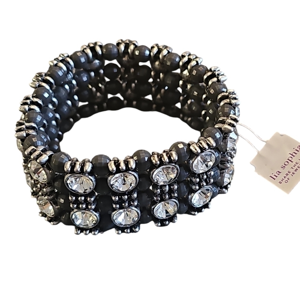 NWT Lia Sophia Black and Silver Beaded Bracelet